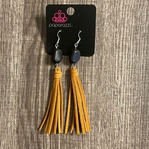 NWT paparazzi Silvertone bead & leather like earrings on a fish hook set…